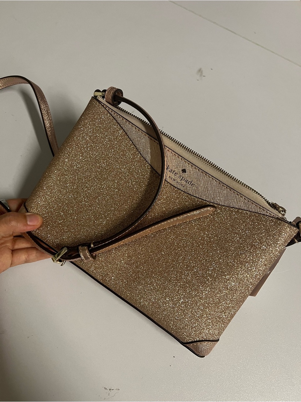 kate spade Rose Gold Glitter Crossbody Pouch